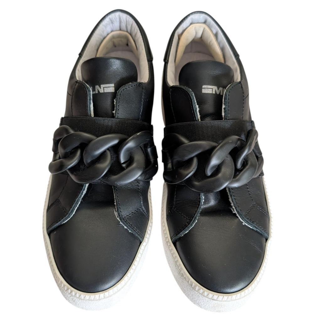 Meline Black Chain Platform Leather Slip On Sneaker Size 39 US 8 8.5 Italy